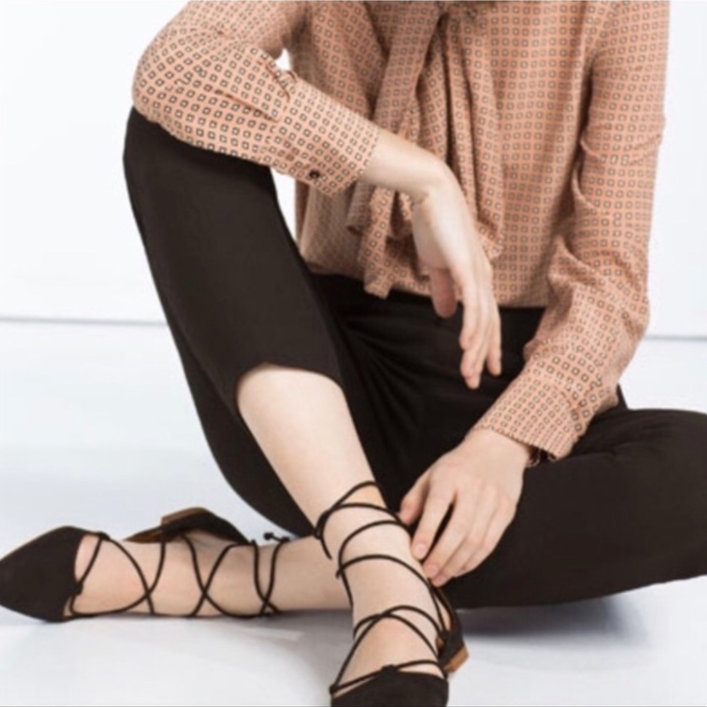 Zara Basics Black Lace Up Flats